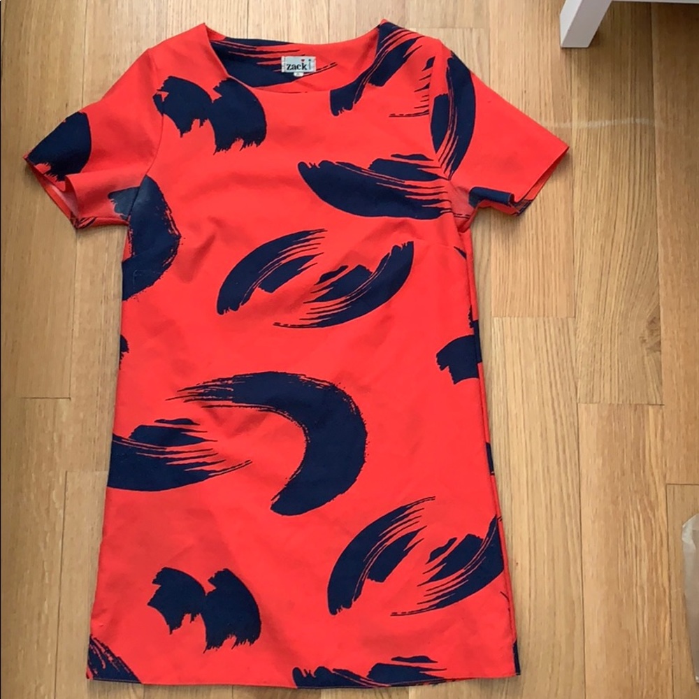 Brushstroke red and navy shift dress